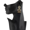 Women's Gold Plated Hook Dangler Hanging Afgani Earrings-Gold