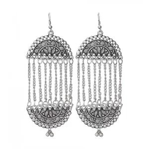 Generic Women’s Silver Plated Hook Dangler Hanging Earrings-Silver