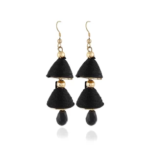 Generic Women’s Alloy, Beads Hook Dangler Hanging Earrings-Black