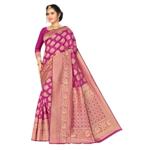 Women’s Banarasi silk Saree with Blouse (Wine, 5-6mtr)