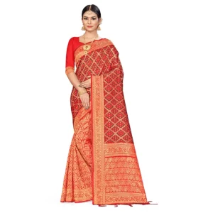 Women’s Banarasi silk Saree with Blouse (Red,black, 5-6mtr)