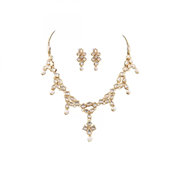 Designer Pearl Gold Plated Kundan Necklace Set