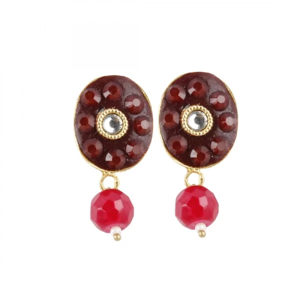 Stylish Maroon Golde Plated Traditional Kundan Necklace Set with Earrings