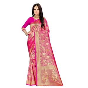 Women’s Banarasi Silk Saree (Pink, 5-6mtrs)