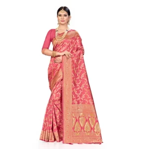 Women’s Banarasi Silk Saree (Peach, 5-6mtrs)