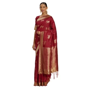 Women’s Banarasi Silk Saree (Red, 5-6mtrs)