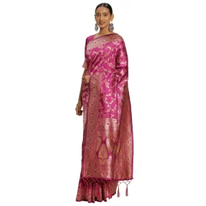Women’s Banarasi Silk Saree (Pink, 5-6mtrs)
