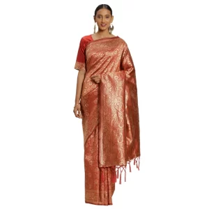 Women’s Banarasi Silk Saree (Red, 5-6mtrs)