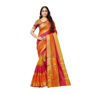 Women’s Kota Doria Cotton Saree With Blouse (Orange,6-3 Mtrs)