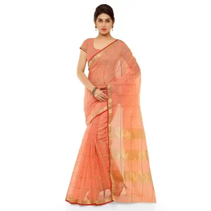Women’s Kota Doria Cotton Saree With Blouse (Peach,6-3 Mtrs)
