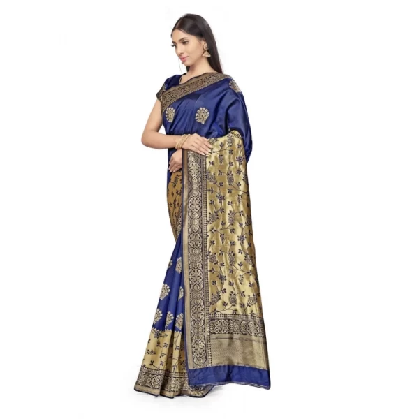 Women's Banarasi Silk Saree (Navy Blue,5-6 Mtrs)