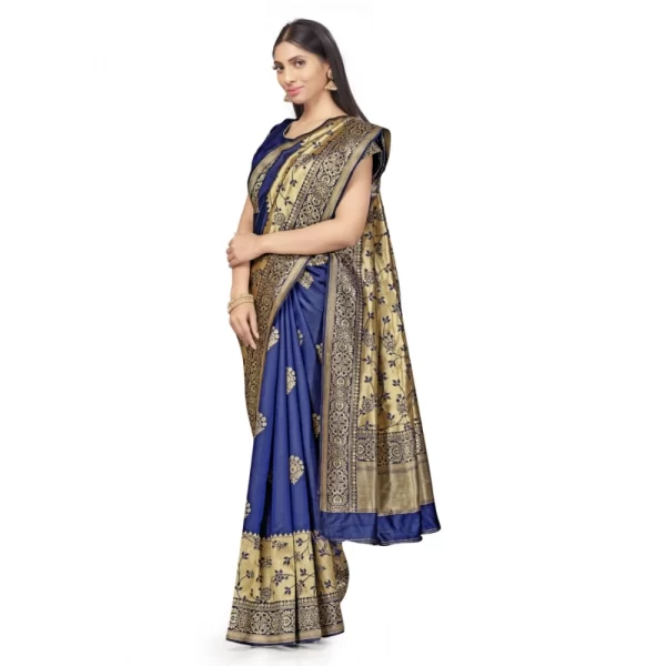 Women's Banarasi Silk Saree (Navy Blue,5-6 Mtrs)