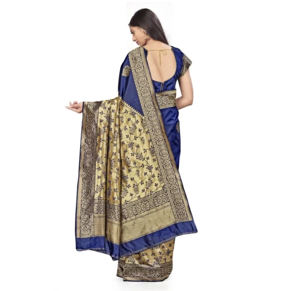 Women's Banarasi Silk Saree (Navy Blue,5-6 Mtrs)
