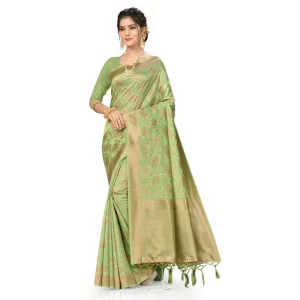 Women’s Banarasi (Spun Cotton) Saree (Pista Green,5-6 Mtrs)