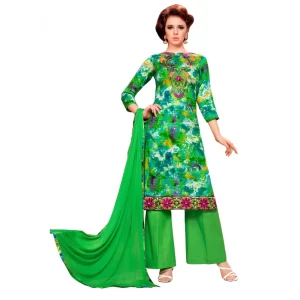 Women’s Glaze Cotton Unstitched Salwar Suit-Material With Dupatta (Green & Multi,2.3 Mtrs)
