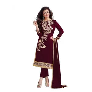 Women’s Chanderi Unstitched Salwar Suit-Material With Dupatta (Brown,2 Mtrs)
