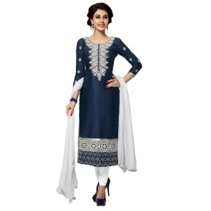 Women’s Cotton Unstitched Salwar Suit-Material With Dupatta (Navy Blue,2.2 Mtrs)