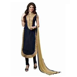 Women’s Chanderi Unstitched Salwar Suit-Material With Dupatta (Black,2 Mtrs)