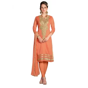 Women’s Chanderi Unstitched Salwar Suit-Material With Dupatta (Orange,2.2 Mtrs)