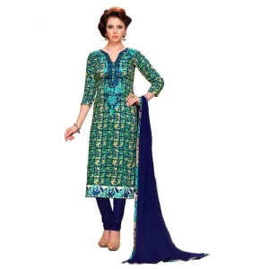 Women’s Glaze Cotton Unstitched Salwar Suit-Material With Dupatta (Blue & Green,2.3 Mtrs)