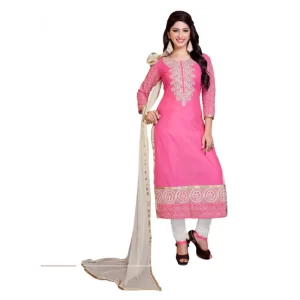 Women’s Georgette Unstitched Salwar Suit-Material With Dupatta (Pink & White,2.2 Mtrs)