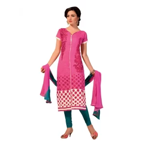 Women’s Chanderi Unstitched Salwar Suit-Material With Dupatta (Pink,2.2 Mtrs)