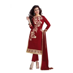 Women’s Chanderi Unstitched Salwar Suit-Material With Dupatta (Maroon,2 Mtrs)
