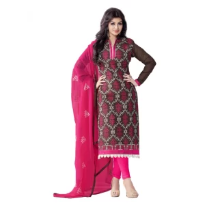 Women’s Chanderi Unstitched Salwar Suit-Material With Dupatta (Brown,2.2 Mtrs)