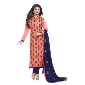 Women’s Chanderi Unstitched Salwar Suit-Material With Dupatta (Orange,2.2 Mtrs)
