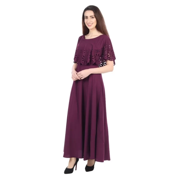 Women's Crepe Solid Sleeveless Full Length Gown(Maroon)