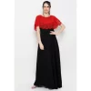 Women's Crepe Solid Sleeveless Full Length Gown(Red Black)