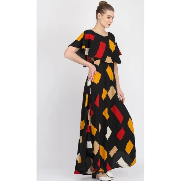 Women's Crepe Printed Half Sleeves Full Length Gown(Multi)