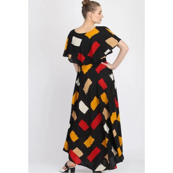 Women's Crepe Printed Half Sleeves Full Length Gown(Multi)