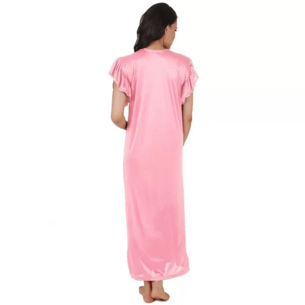 Women's Satin Long Nighty Frill Sleeve(Color: Baby Pink, Neck Type: V Neck)