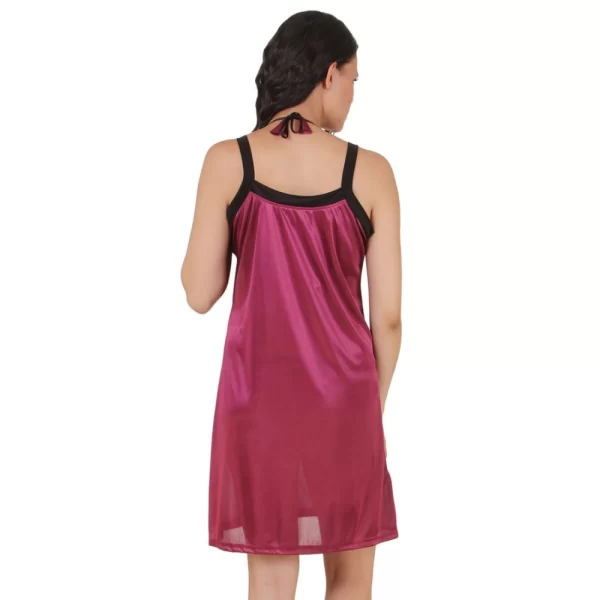 Women's Satin Short Nighty with Sleeve Less(Color: Dark Wine and Black, Neck Type: Square Neck)
