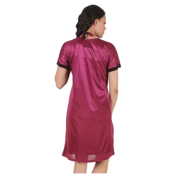 Women's Satin Short Wrap Gown with Half Sleeve(Color: Dark Wine and Black, Neck Type: V Neck)