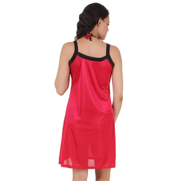 Women's Satin Short Nighty with Sleeve Less(Color: Wine and Black, Neck Type: Square Neck)