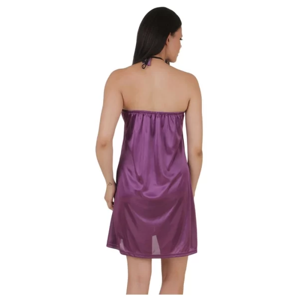 Women's Satin Short Nighty with Sleeve Less(Color: Purple, Neck Type: Halter Neck)