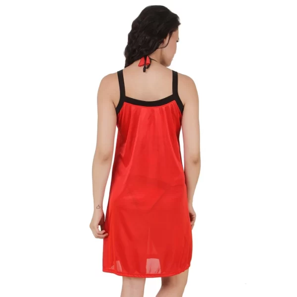Women's Satin Short Nighty with Sleeve Less(Color: Red, Neck Type: Square Neck)