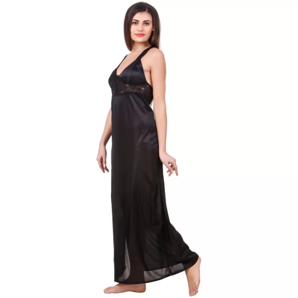 Women's Satin 2 PCs Set of Nighty And Wrap Gown with Half Sleeve(Color: Black, Neck Type: Sweatheart Neck)
