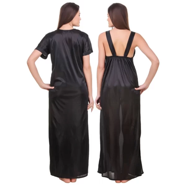Women's Satin 2 PCs Set of Nighty And Wrap Gown with Half Sleeve(Color: Black, Neck Type: Sweatheart Neck)