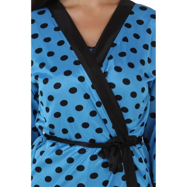 Women's Satin Wrap Gown3 and 4 Sleeve(Color: Turquoise and Black, Neck Type: V Neck)