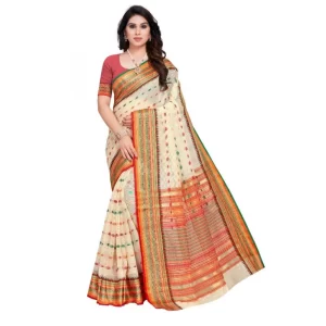 Generic Women’s Kota Doria Cotton Woven Butta Saree With Blouse (Cream, 5-6 Mtrs)