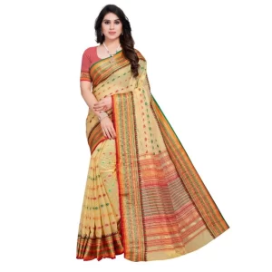 Generic Women’s Kota Doria Cotton Woven Butta Saree With Blouse (Beige, 5-6 Mtrs)
