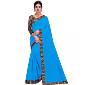 Women’s Chanderi Cotton Lace Border Saree With Blouse (Sky Blue, 5-6 Mtrs)