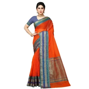 Women’s Kota Doria Cotton Border Saree With Blouse (Fanta, 5-6 Mtrs)