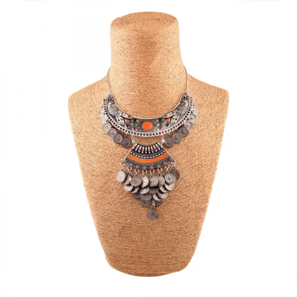 Generic Designer Oxidised German Silver Tribal Necklace Pandeant Antique Necklace (Color: Silver)