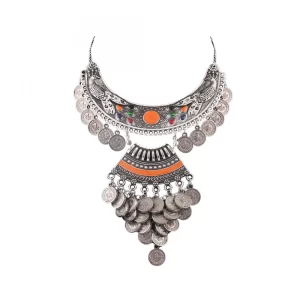 Generic Designer Oxidised German Silver Tribal Necklace Pandeant Antique Necklace (Color: Silver)