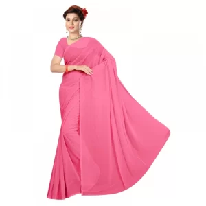 Women’s Georgette Plain Saree With Blouse (Pink, 5-6 Mtrs)