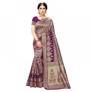 Women’s Jacquard Silk Kanjivaram Jacquard Silk Saree With Blouse (Jamli, 5-6 Mtrs)